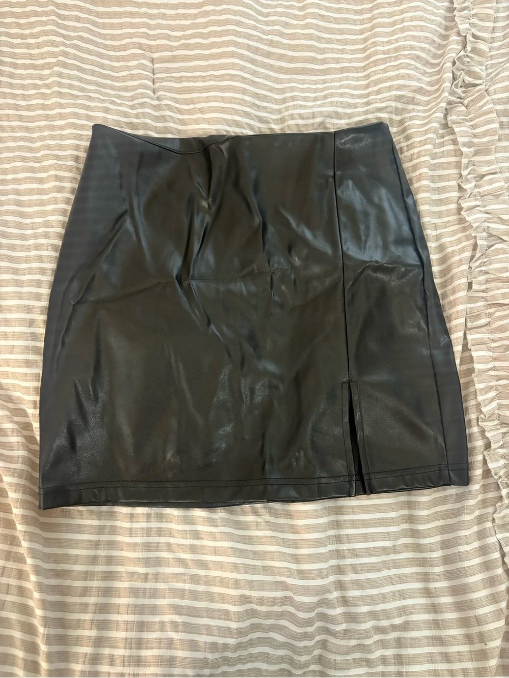 Amazon Black Faux Leather Mini Skirt with Side Slit